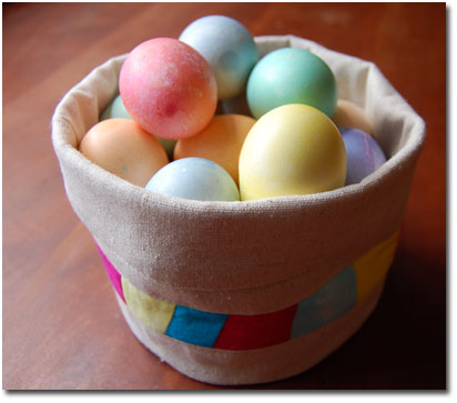 easter eggs in fabric basket